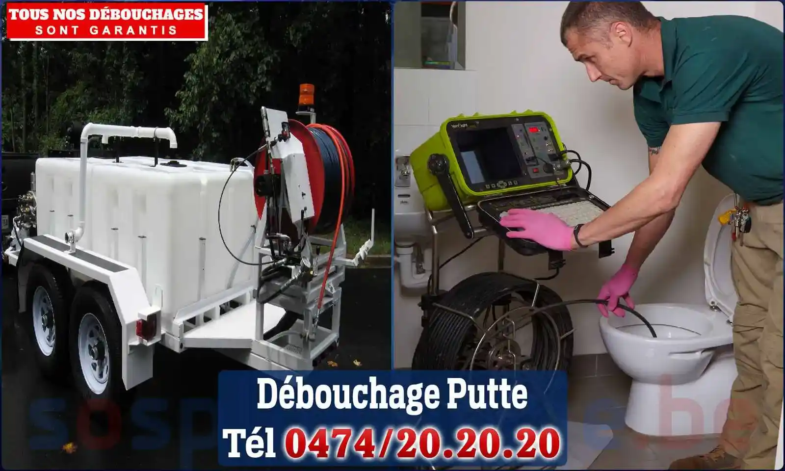 Débouchage canalisation Putte - SOS Plomberie
