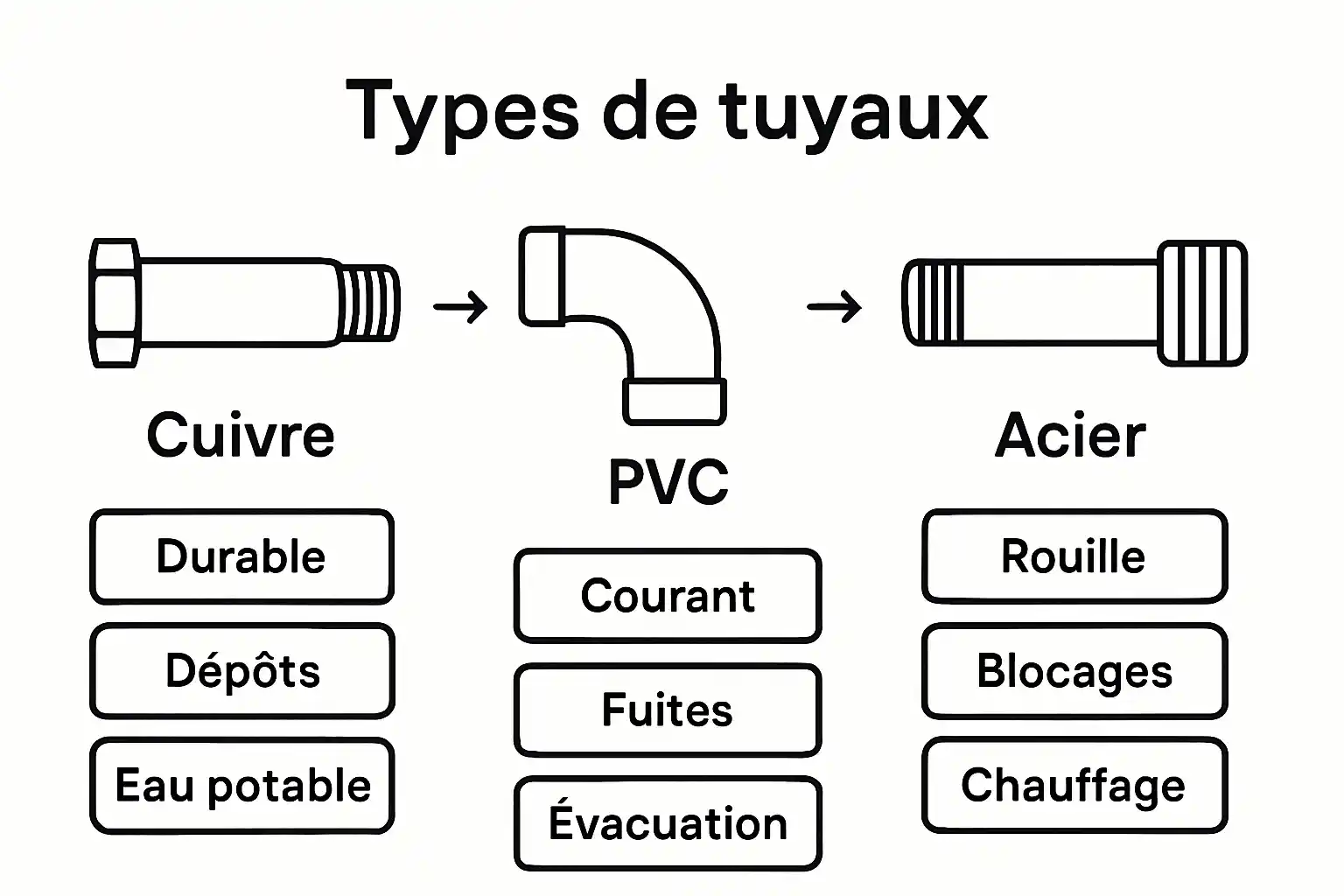Tableau comparatif des différents types de canalisations utilisés en Belgique