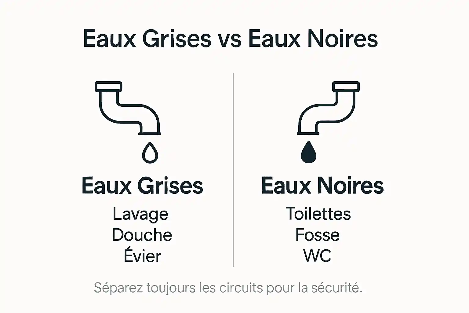 Schéma explicatif sur la gestion des eaux grises et noires dans la plomberie en Belgique