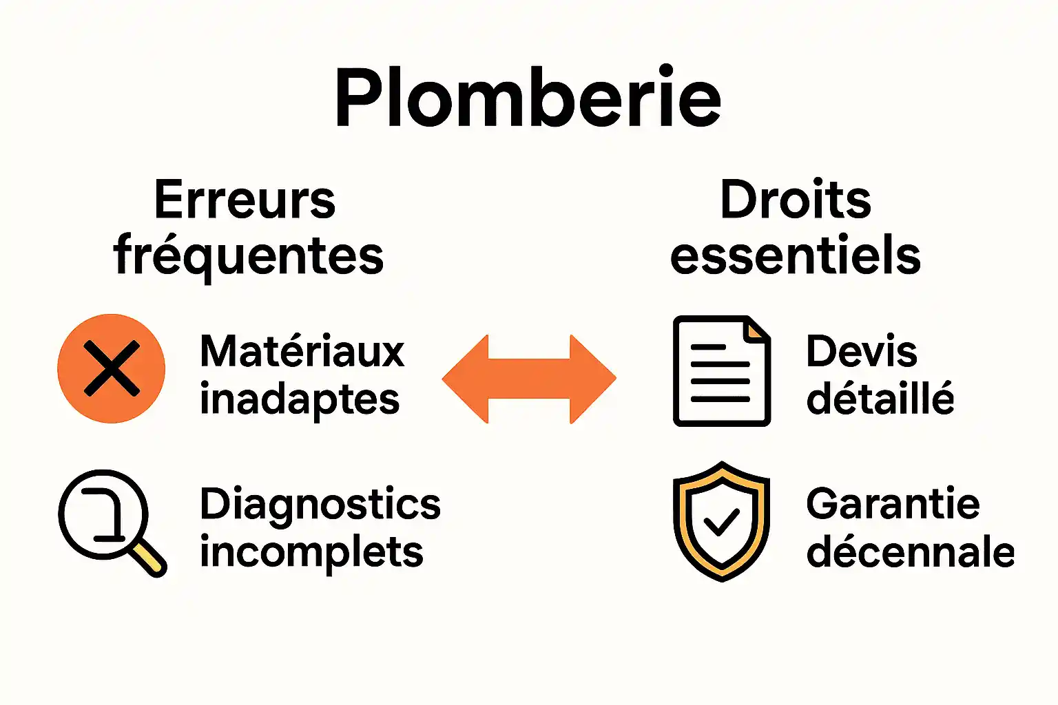 Infographie comparant erreurs de plomberie et droits du client