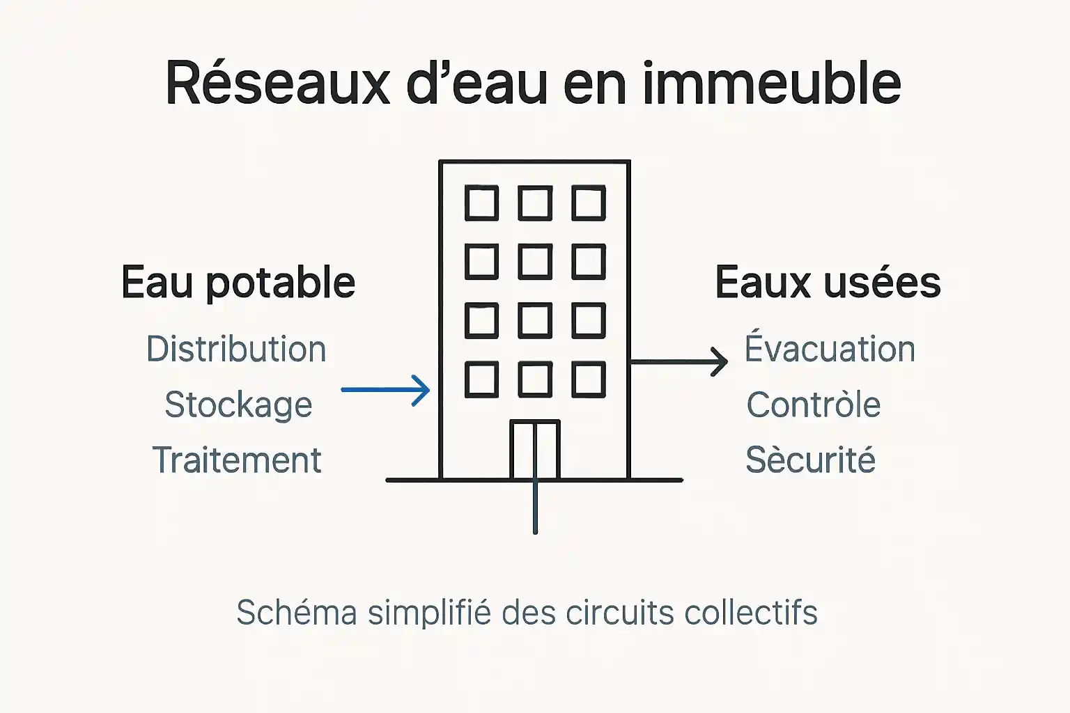 Schéma des réseaux d’eau potable et d’assainissement dans un immeuble