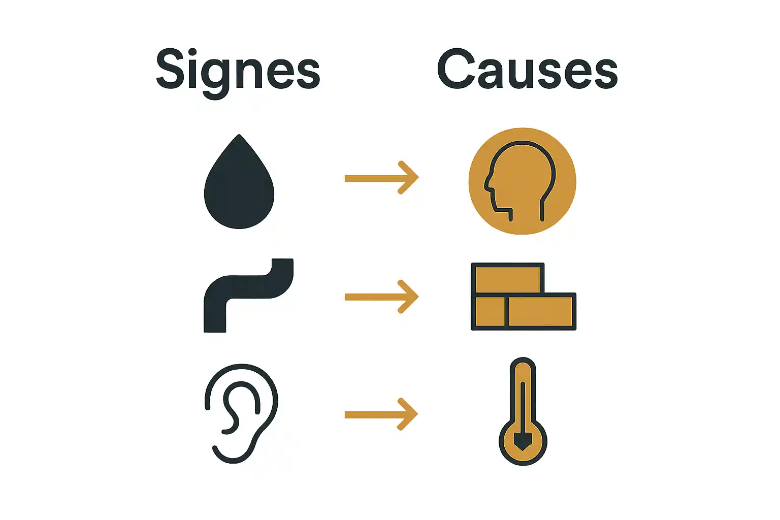 Infographie signes et causes des troubles canalisation